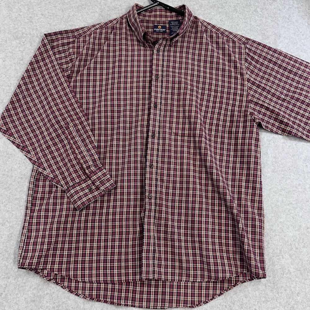 Puritan Men's Button Down Shirt Size Large Red Plaid